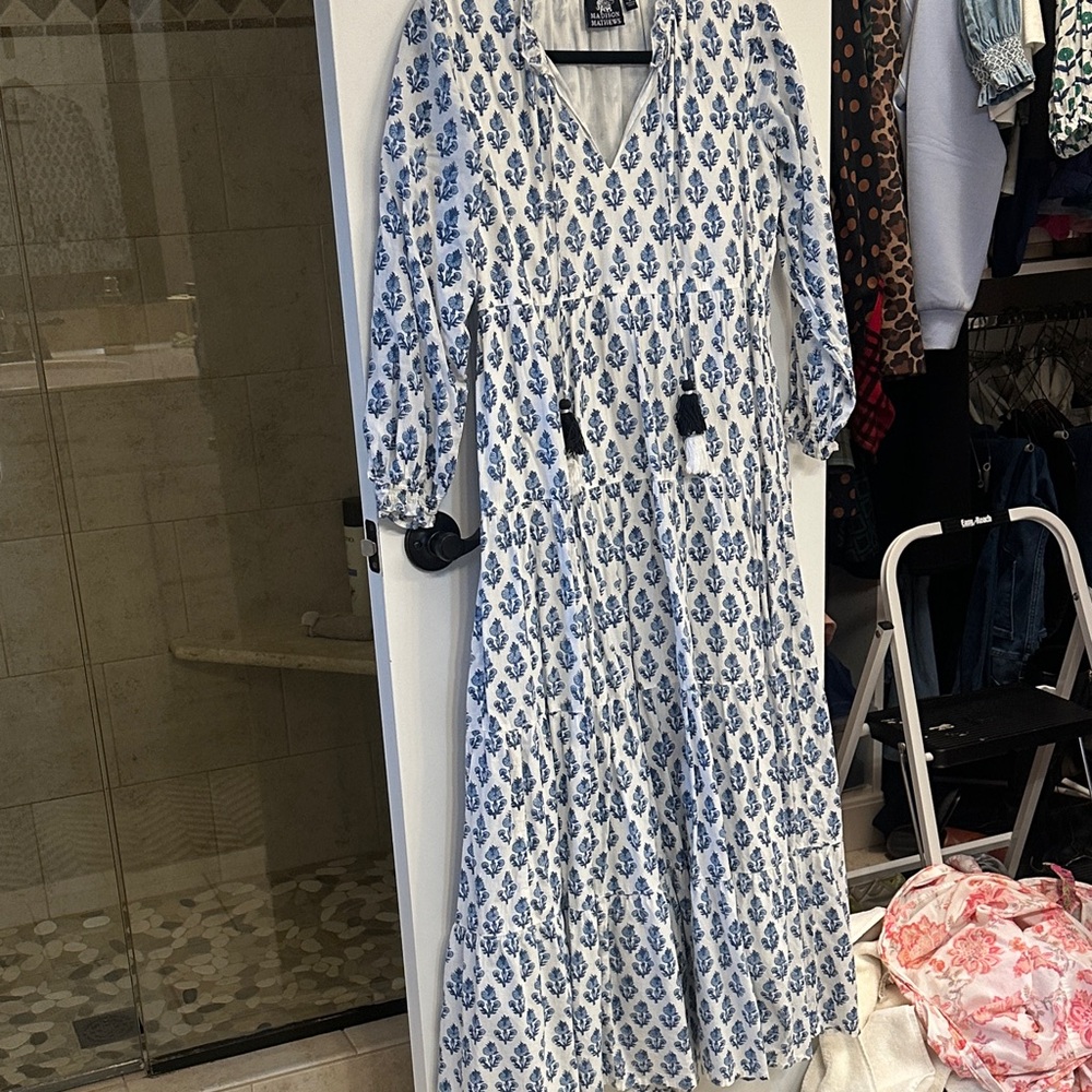 Madison mathews Blue Floral Maxi Dress